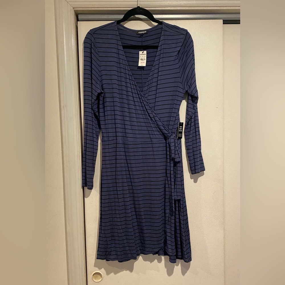 Never worn blue black stripe dress size large